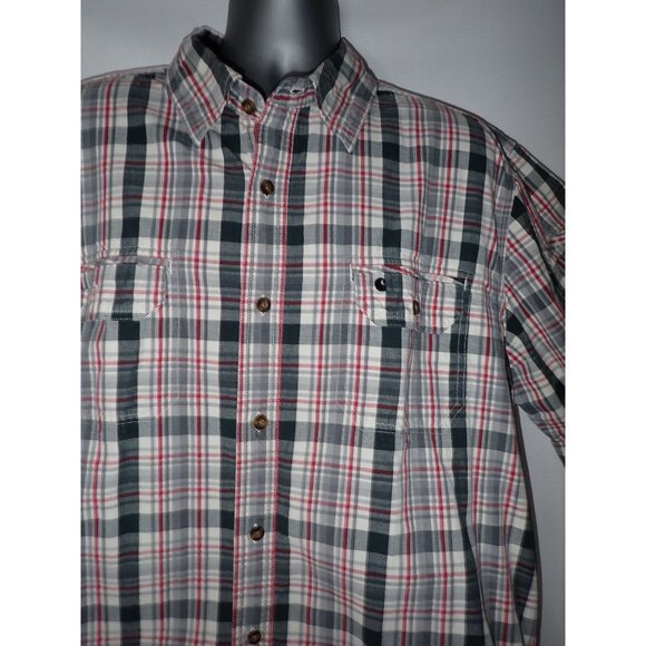 Carhartt Button Down Short Sleeve Shirt Mens XL Gray Plaid Relaxed Fit Work - Picture 2 of 4